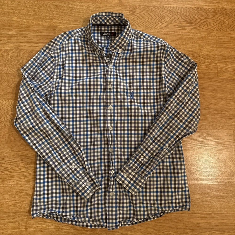 Johnnie O Shirt Men's Medium‎ Multicolor Check Button Down Logo L/S 100% Cotton